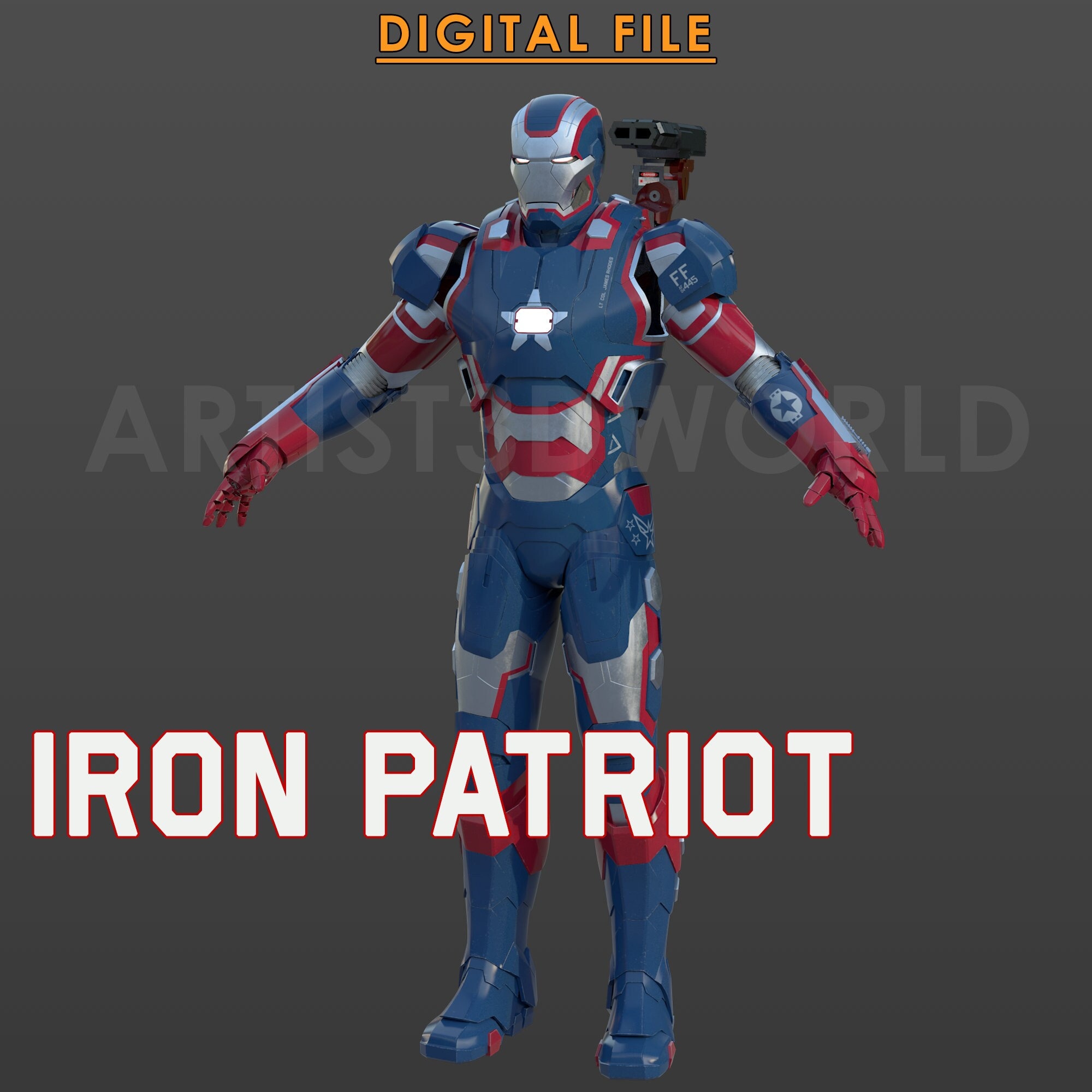 IRON Patriot Cosplay Suit STL File for 3D Printing High Quality DIGITAL