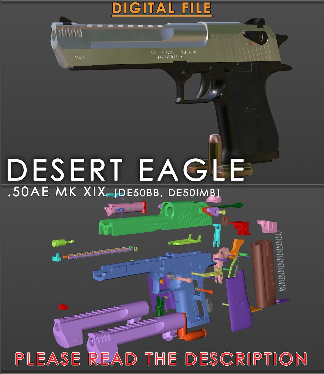 Desert Eagle 50ae Mk Xix 3d Model Stl File For 3d Printing Etsy