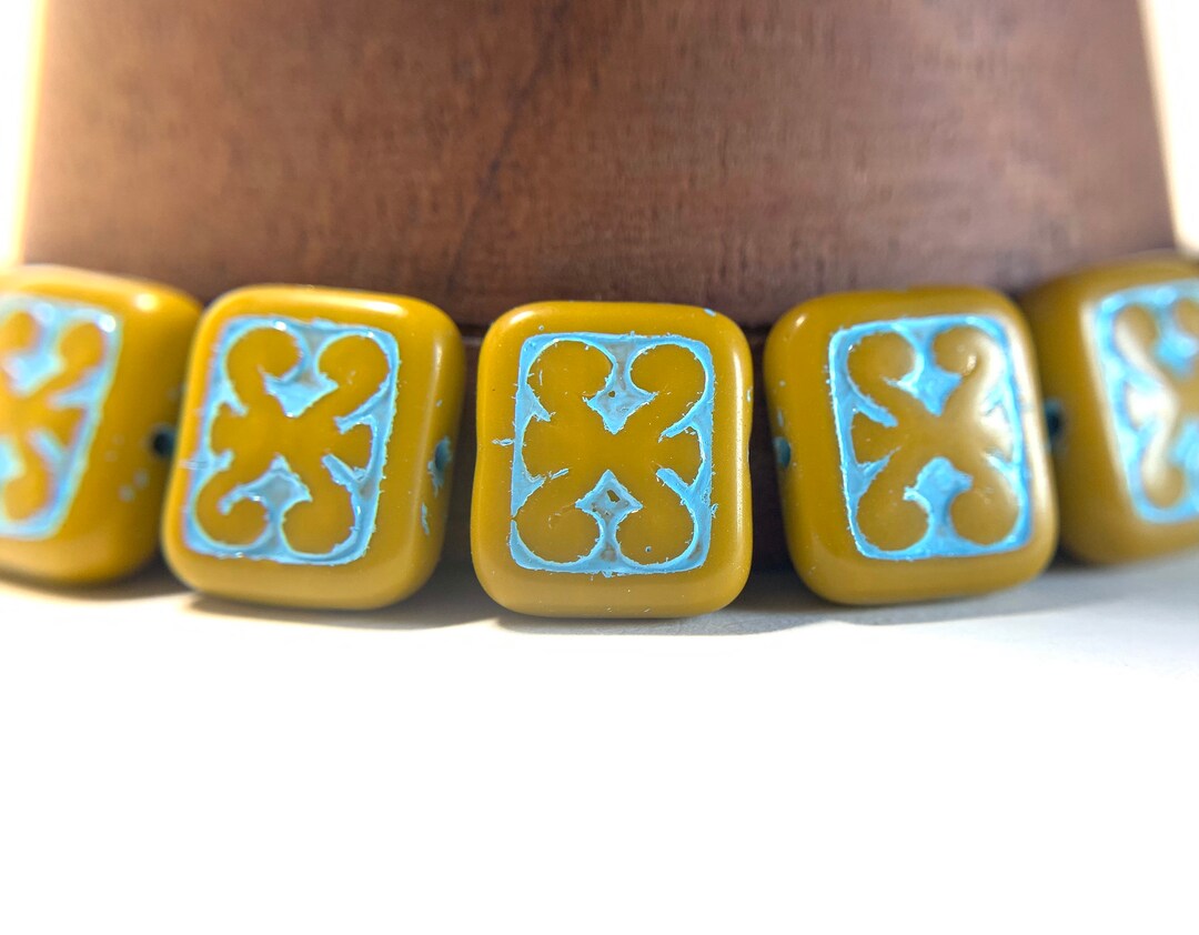 11x12mm Rectangle Beads, Mustard Yellow, Czech Glass Beads Etsy