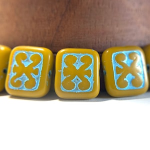 11X12mm Rectangle beads, mustard yellow, Czech glass beads