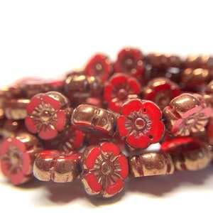 9mm Scarlet’s Bloom, Hibiscus beads, Czech glass beads