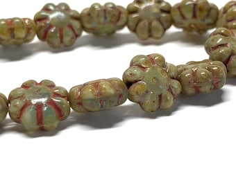 9mm Cactus Blooms, Olive green, Czech glass beads