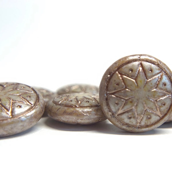 13mm Champagne Star of Ishtar, Pillow coin beads, Czech glass beads