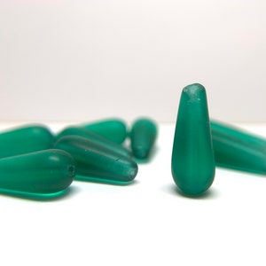 6X15mm Green Drops, Teardrop beads, Czech glass beads