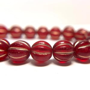 8mm Ruby Red Melon Beads, Czech glass beads
