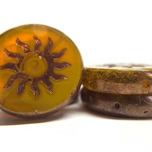22mm Pumpkin Sun, Sun coin, Czech glass beads