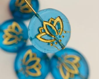 14mm Lotus flower, Coin Beads, Czech Glass Beads, Jewelry Making Supplies