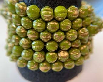 6mm Melon Beads, Avocado green, Czech glass beads