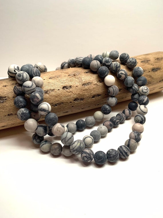 10mm Matte Black Water Jasper Etsy