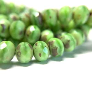 5X7 Green Apple Bits, Rondelle beads, Czech glass beads