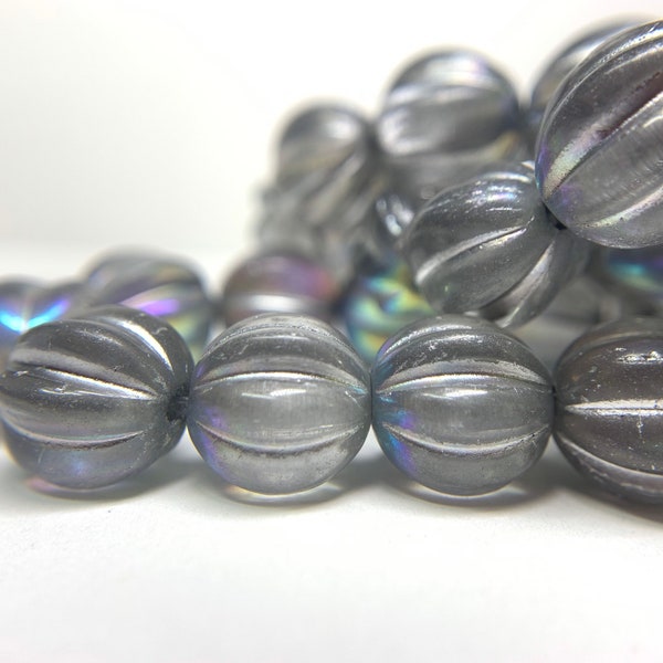 10mm Metallic Melons, Melon beads, Czech glass beads