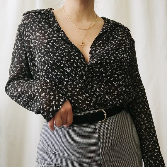 Y2K Ditsy Print Floral Blouse in Black & Cream
