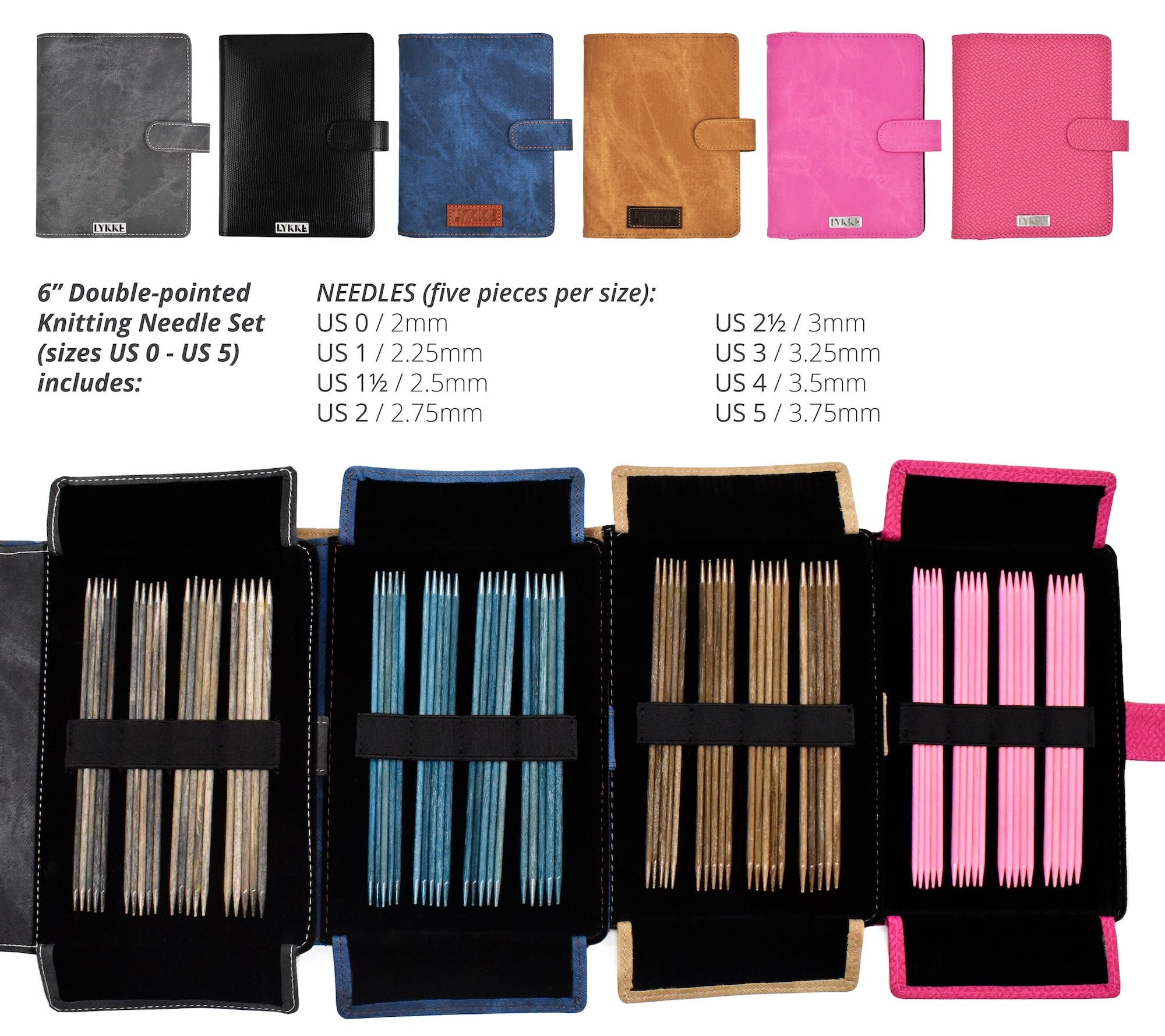 LYKKE Umber 6 15cm DPN set 2.0mm 3.75mm US 0 5 Double
