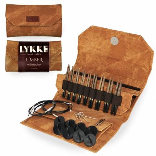 LYKKE Grove 3.5 10cm Interchangeable Bamboo Knitting Needles Set, Beige  Jute Fabric Case 