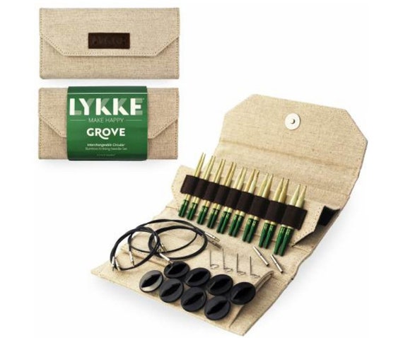 LYKKE Grove 3.5 10cm Interchangeable Bamboo Knitting Needles Set, Beige  Jute Fabric Case 