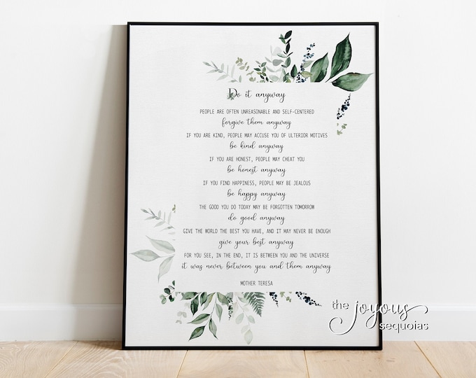 Do It Anyway Printable Poem, Non-religious Mother Teresa Quote ...