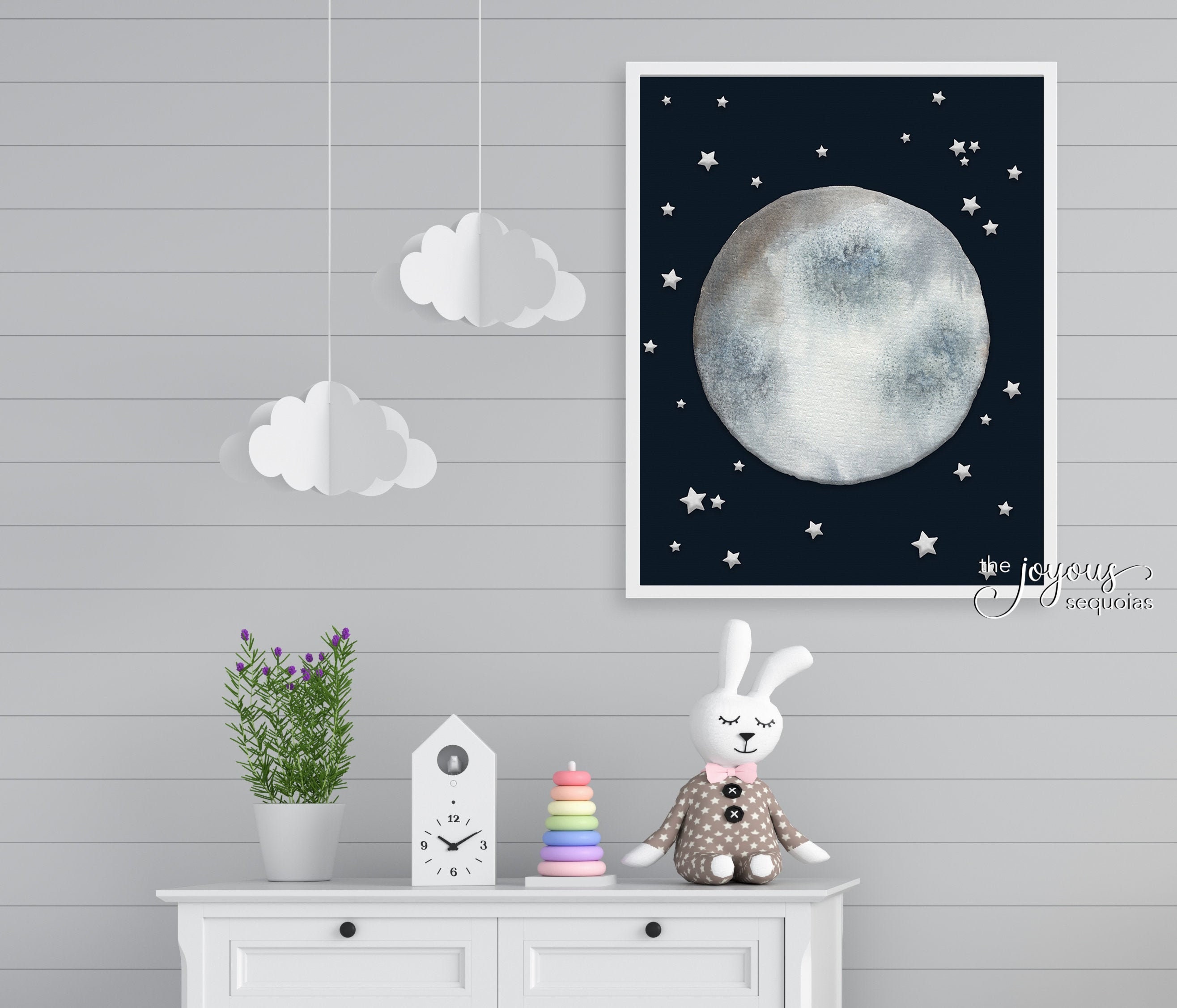 Full Moon Printable Nursery Wall Art Moon and Stars Digital Etsy France