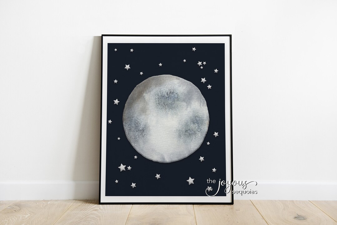 Full Moon Printable Nursery Wall Art Moon and Stars Digital - Etsy