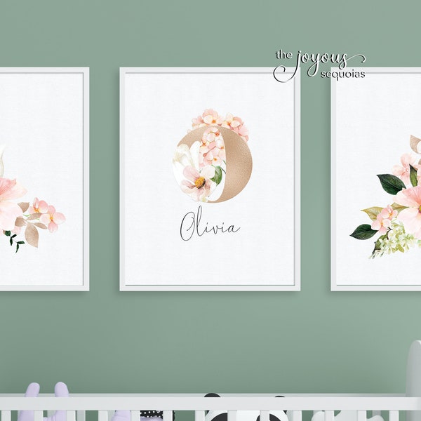 Custom Rose Gold Flower Custom Name Nursery Wall Art, Printable, Girl Nursery Art, Personalized Name Art, Rose Gold Letters, Nursery Decor