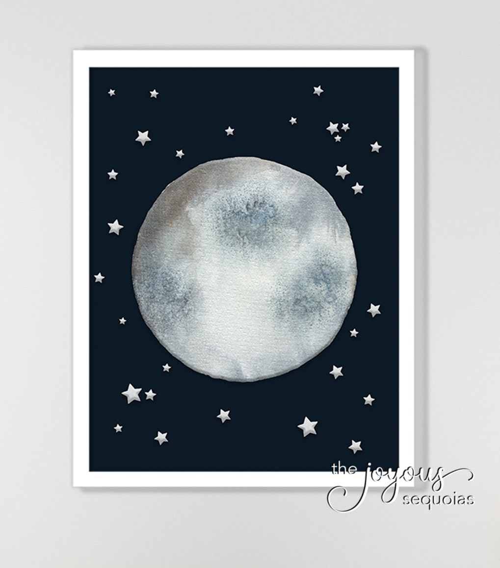 Full Moon Printable Nursery Wall Art Moon and Stars Digital Etsy France