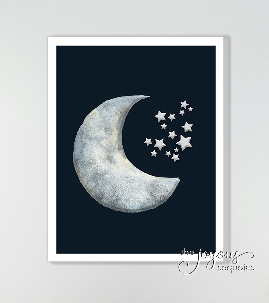 Crescent Moon Printable Nursery Wall Art Moon and Stars Etsy