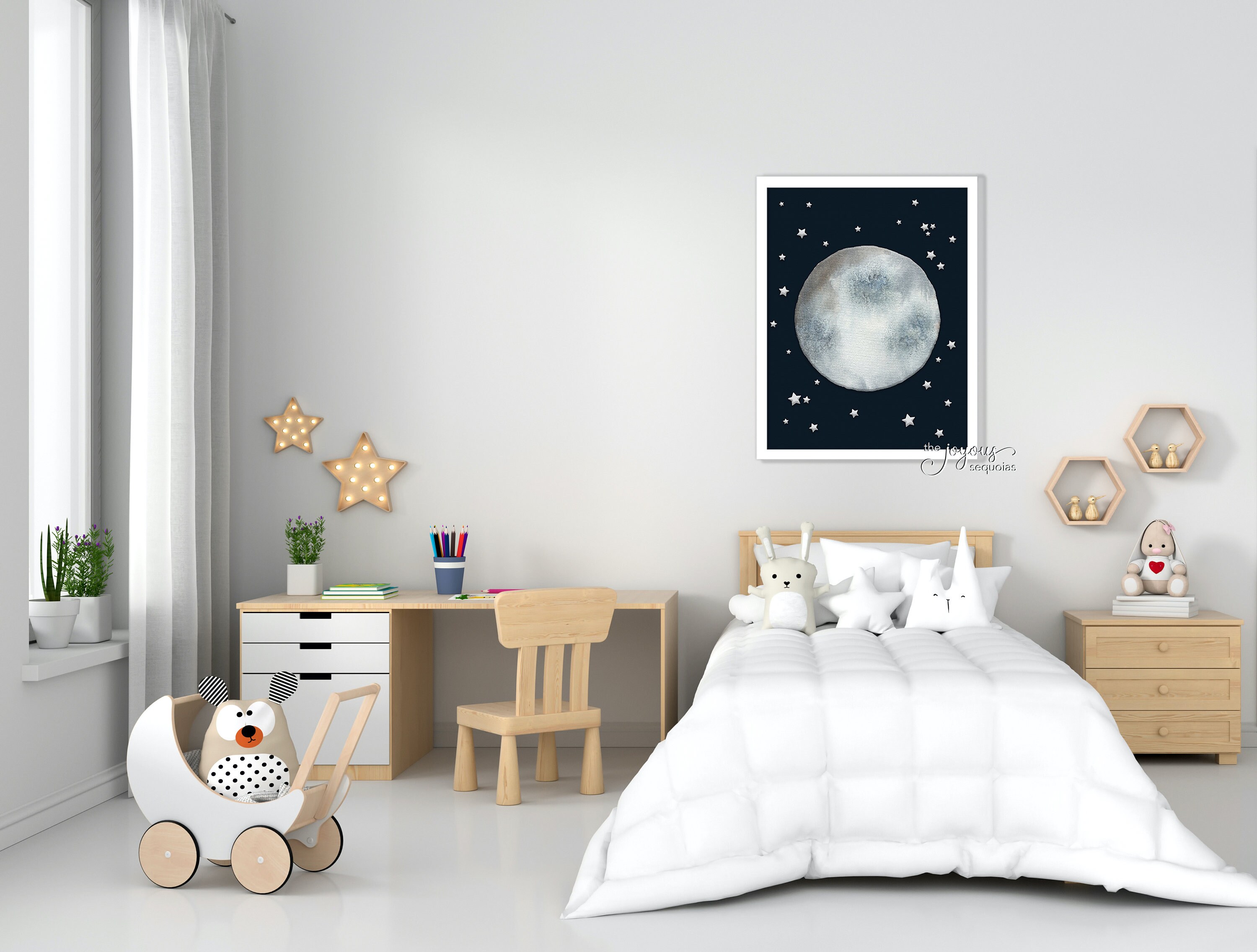 Full Moon Printable Nursery Wall Art, Moon and Stars, Digital Download ...