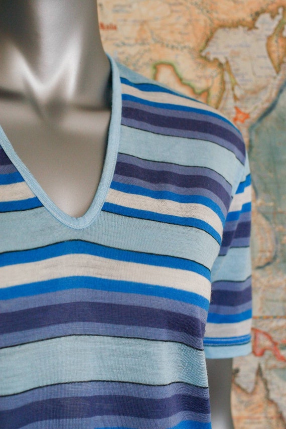 10-12-14 || vintage 70s blue white stripe knitted… - image 4