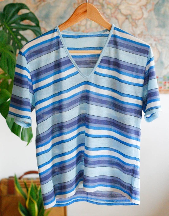 10-12-14 || vintage 70s blue white stripe knitted… - image 7