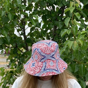 Bucket Hat-Handmade Reversible Patriotic Themed/Blue with Red