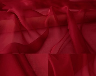 Silk Chiffon 100% Silk 5.5mm Sheer Light Weight Transparent Chiffon Fabric Wine Red for for Shawl and Wispy Gowns 55'' Wide BTY