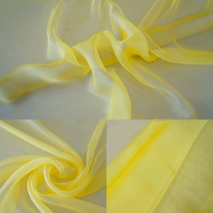 Silk Chiffon 100% Silk 5.5mm Sheer Light Weight Transparent Chiffon Fabric Lemon for for Scarves, Shawl and Wispy Gowns 55&#39;&#39; Wide BTY