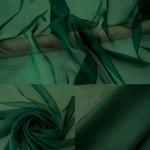 Silk Chiffon 100% Silk 5.5mm Sheer Light Weight Transparent Chiffon Fabric Deep Green for for Shawl and Wispy Gowns 55&#39;&#39; Wide BTY