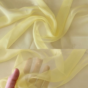 Silk Chiffon 100% Silk 5.5mm Sheer Light Weight Transparent Chiffon Fabric Light Yellow for for Shawl and Wispy Gowns 55'' Wide BTY