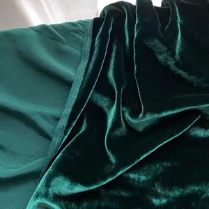 Pure Silk Velvet Fabric Royal Green Color 40Momme Luxury Thick Silk Velvet Fabric By the Meter for Shirt, Dress, Pillowcase Cover 55'' Width