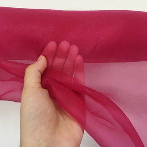 100% Silk Organza Fabric 6mm Raspberry Red Color 55&#39;&#39; Width Lightweight Transparent, Silk Sheer, for Trimming, Ribbon Organza, By the Yard
