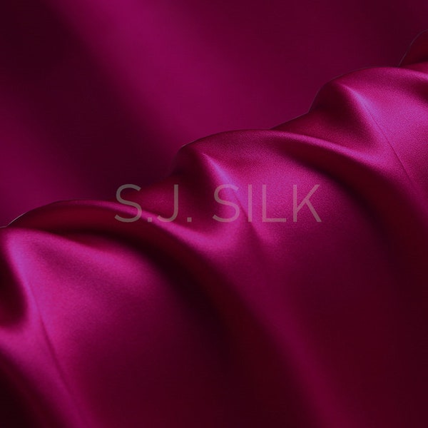 100% Soie Tissu Charmeuse 16mm Festival Fuchsia Couleur Soie Satin Tissu par mètre pour la couture, Tissu Taie d’Oreiller en Soie