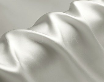 100% Silk Charmeuse Fabric 16mm Gray White Color Silk Satin Fabric by the Yard for Dressmaking, Silk Pillowcase Fabric