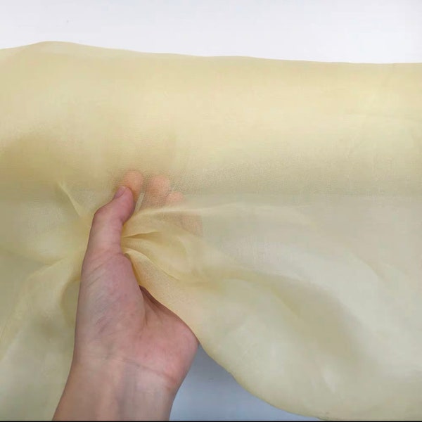 100% tessuto di organza di seta 6 mm colore giallo chiaro 55'' larghezza leggero trasparente, velato di seta, per rifilatura, nastro organza, tagliato a misura