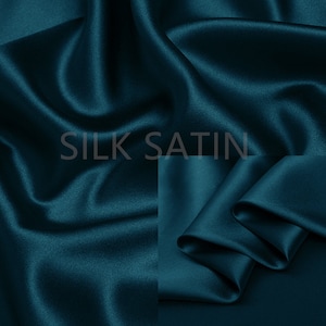 19mm 100% Silk Charmeuse Fabric Deep Peacock Blue Thick Silk Satin Fabric by the Yard Real Silk for Dressmaking, Silk Pillowcase Fabric