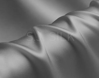 100% Silk Charmeuse Fabric 16mm Silver Gray Color Silk Satin Fabric by the Yard for Dressmaking, Silk Pillowcase Fabric
