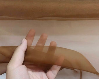 100% Silk Organza Fabric 6mm Coffee Color 55'' Width Lightweight Transparent, Silk Sheer, for Trimming, Ribbon Organza, By the Yard