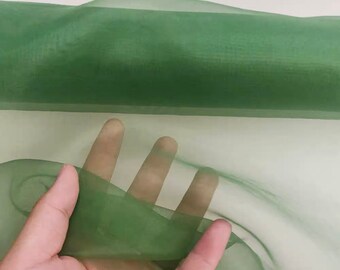 100% Silk Organza Fabric 6mm Fruit Green Color 55'' Width Lightweight Transparent, Silk Sheer,  for Trimming, Ribbon Organza, By the Yard