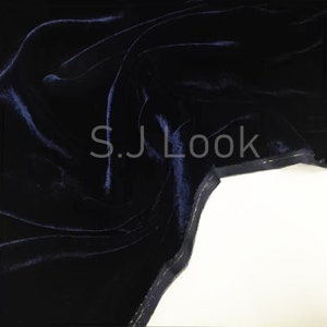 Pure Silk Velvet Fabric Dark Blue Color 40Momme Luxury Thick Silk Velvet Fabric By the Yard for Shirt, Dress, Pillowcase Cover