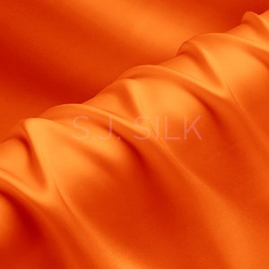 100% Silk Charmeuse Fabric 16mm Hot Orange Color Silk Satin Fabric by the Yard for Dressmaking, Silk Pillowcase Fabric