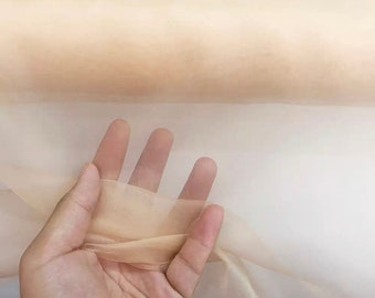 100% Silk Organza Fabric 6mm Light Peach Color 55'' Width Lightweight Transparent, Silk Sheer, for Trimming, Ribbon Organza, By the Yard