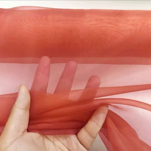 100% Silk Organza Fabric 6mm Orange Red Color 55'' Width Lightweight Transparent, Silk Sheer, for Trimming, Ribbon Organza, By the Yard