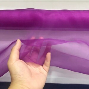 100% Silk Organza Fabric 6mm Purple Color 55'' Width Lightweight Transparent, Silk Sheer, for Trimming, Ribbon Organza, By the Yard