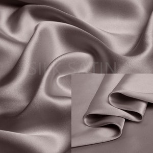 19mm 100% Silk Charmeuse Fabric Cold Taupe Thick Silk Satin Fabric by the Yard Real Silk for Dressmaking, Silk Pillowcase Fabric