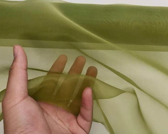 100% Silk Organza Fabric 6mm Olive Color 55'' Width Lightweight Transparent, Silk Sheer,  for Trimming, Ribbon Organza, By the Yard