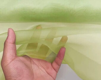 100% Silk Organza Fabric 6mm Verdant Color 55'' Width Lightweight Transparent, Silk Sheer, for Trimming, Ribbon Organza, By the Yard